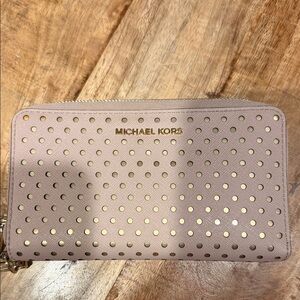 Michael Kors Beige Wallet with Gold Accents
